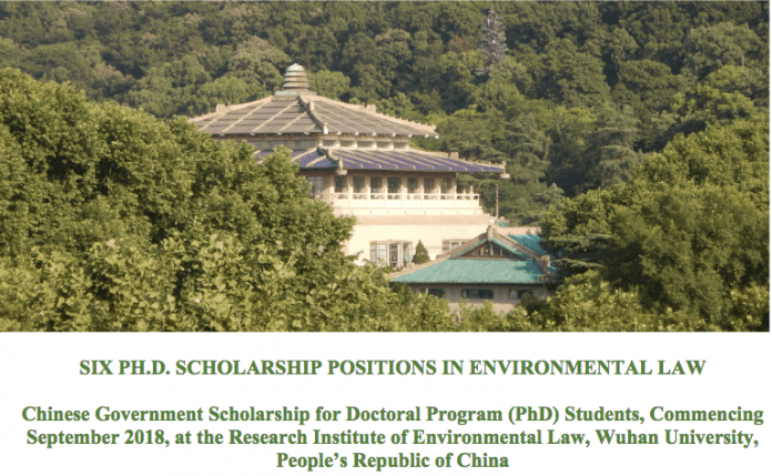 Image result for Chinese Government Scholarship for Doctoral Program (PhD) Students, Commencing September 2018, at the Research Institute of Environmental Law, Wuhan University, People’s Republic of China